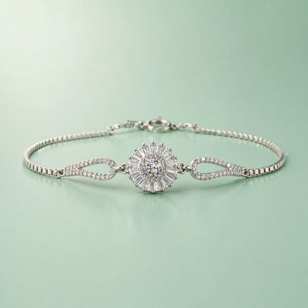 925 Silver Radiant Halo Statement Bracelet
