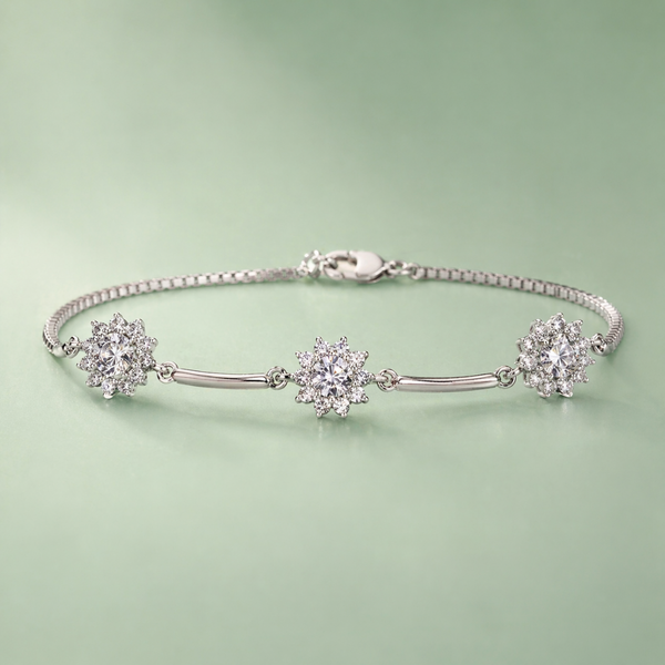 925 Silver Floral Sparkle Bracelet
