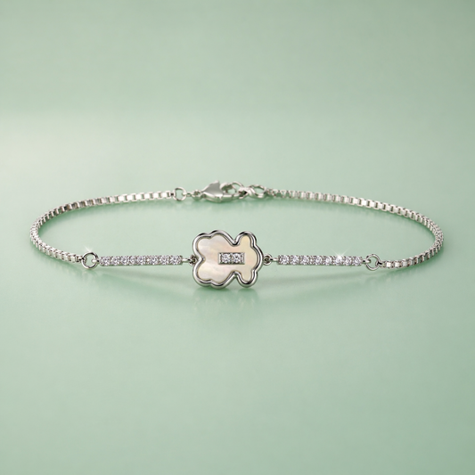 925 Silver Clover Charm Bracelet with Mother of Pearl SBR2894