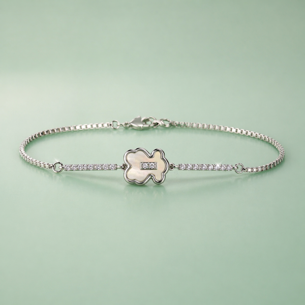 925 Silver Clover Charm Bracelet with Mother of Pearl