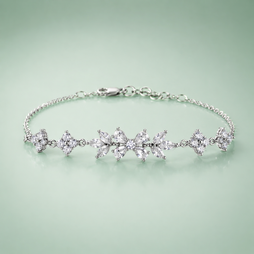 925 Silver Floral Marquise Stone Bracelet  SBR2901