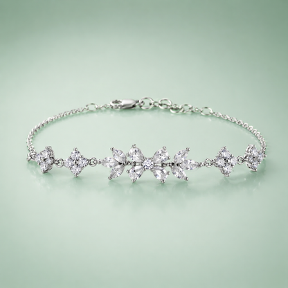 925 Silver Floral Marquise Stone Bracelet  SBR2901