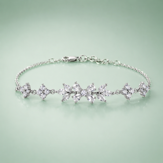 925 Silver Floral Marquise Stone Bracelet  SBR2901