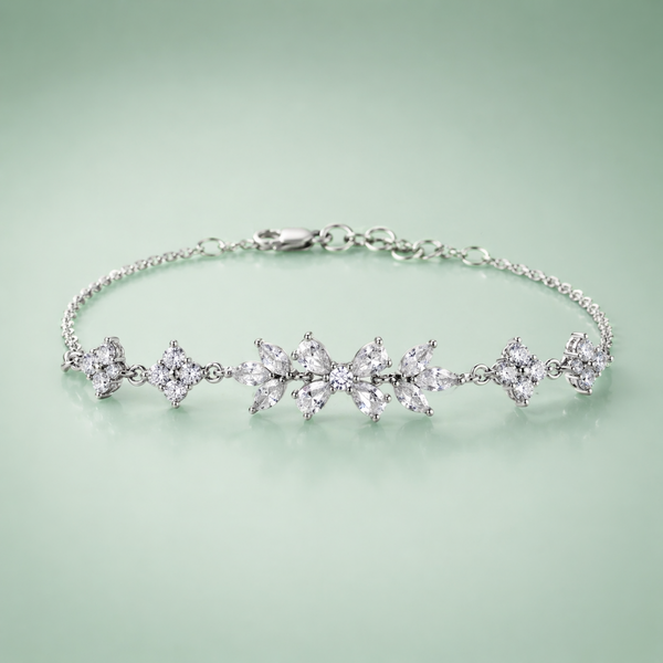 925 Silver Floral Marquise Stone Bracelet