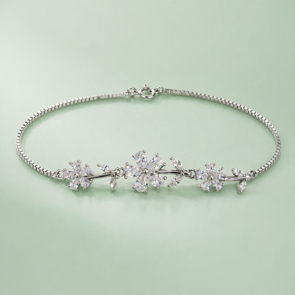 925 Silver Daisy Floral Bracelet with Sparkling Stones
