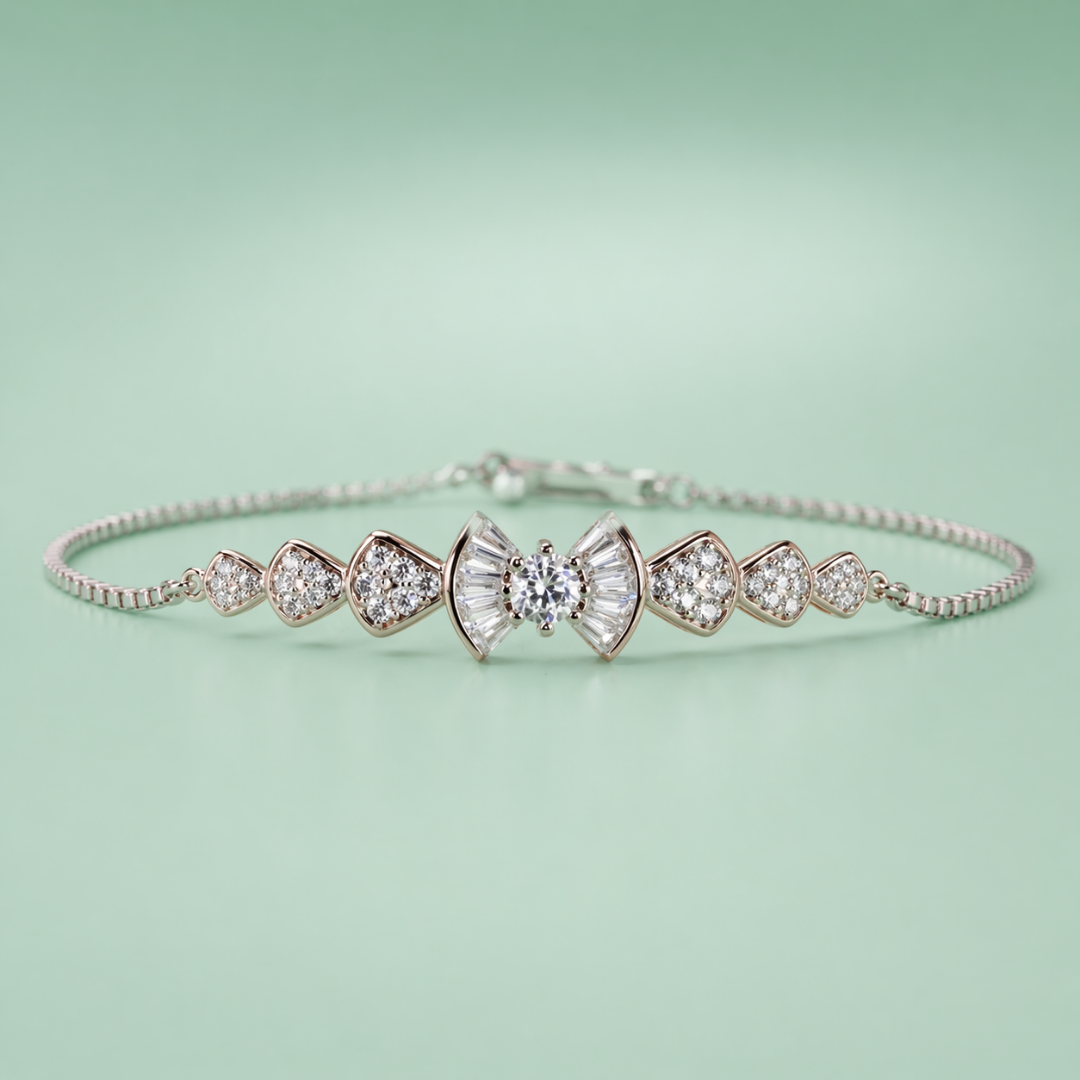 925 Silver Bow Sparkle Bracelet with Heart Accents SBR2891