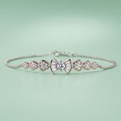 925 Silver Bow Sparkle Bracelet with Heart Accents SBR2891