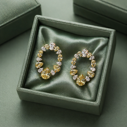 Yellow Crystal Halo Drop Earrings in 925 Sterling Silver STB1520