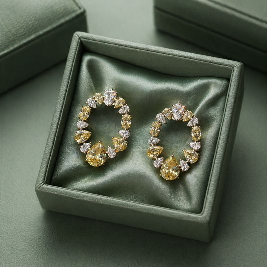 Yellow Crystal Halo Drop Earrings in 925 Sterling Silver STB1520