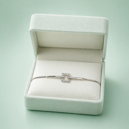 Minimal Square Crystal Chain Bracelet in Silver Finish