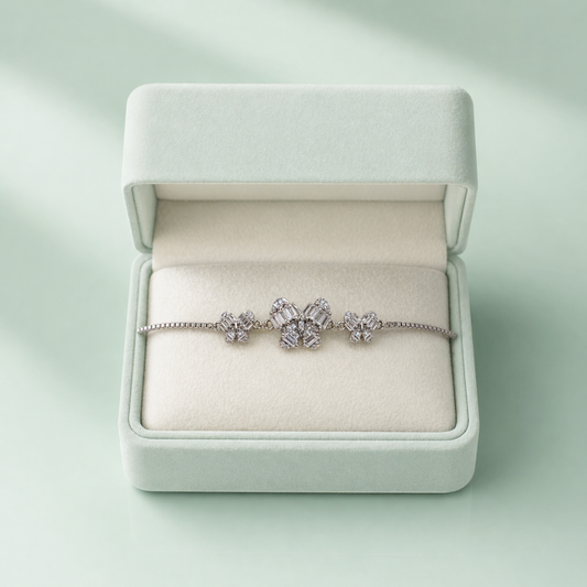 Floral Baguette Crystal Bracelet in 925 Sterling Silver SBR2887