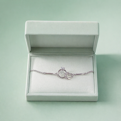 Double Heart & Circle Charm Bracelet in 925 Sterling Silver SBR2929