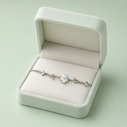 Floral Charm 925 Sterling Silver Bracelet with Crystal Accents SBR2886