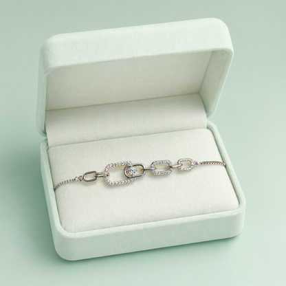 Linked Elegance 925 Sterling Silver Chain Bracelet with Crystal Accent SBR2898