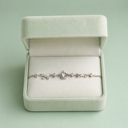Royal Charm 925 Sterling Silver Bracelet with Crown & Bow Details  SBR2915