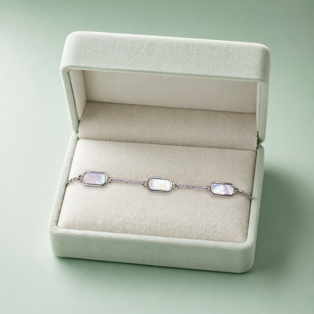 Minimal Rectangle Mother of Pearl 925 Sterling Silver Bracelet SBR2920