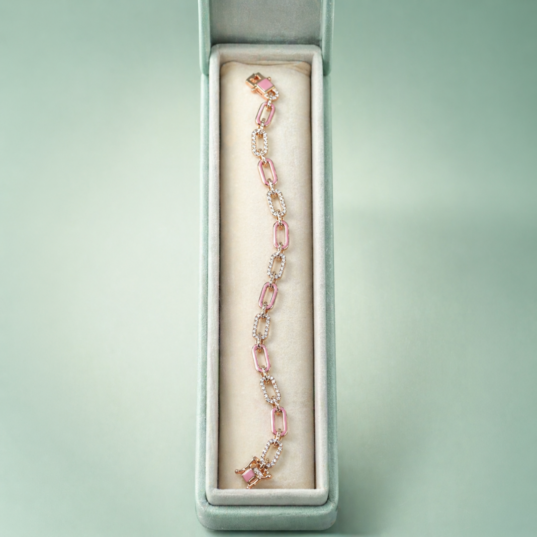 Dual Tone Pink Link Zircon 925 Sterling Silver Bracelet SBR2813