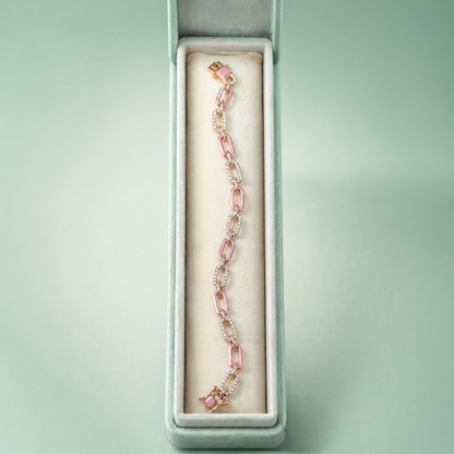 Dual Tone Pink Link Zircon 925 Sterling Silver Bracelet SBR2813