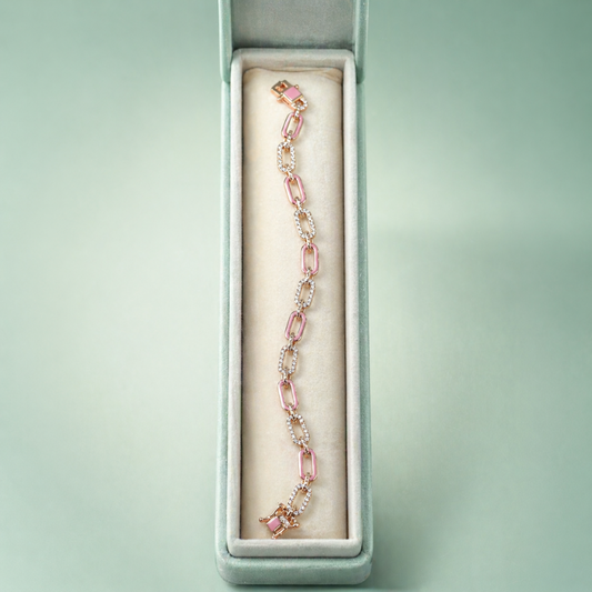 Dual Tone Pink Link Zircon 925 Sterling Silver Bracelet SBR2813