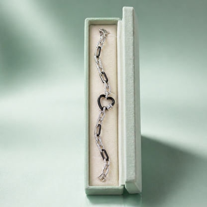 Black Heart Link Zircon 925 Sterling Silver Bracelet SBR2787