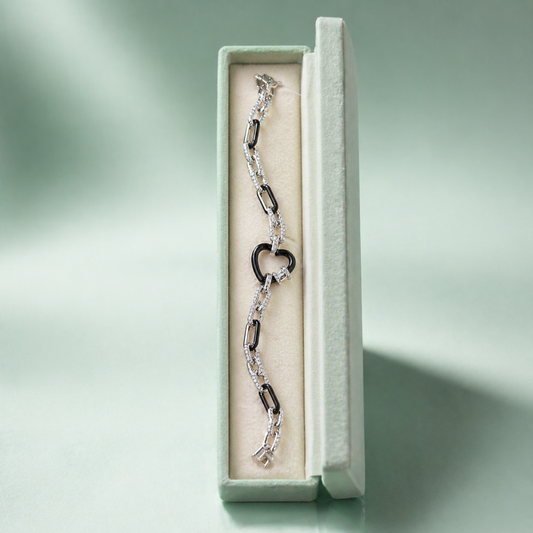 Black Heart Link Zircon 925 Sterling Silver Bracelet SBR2787