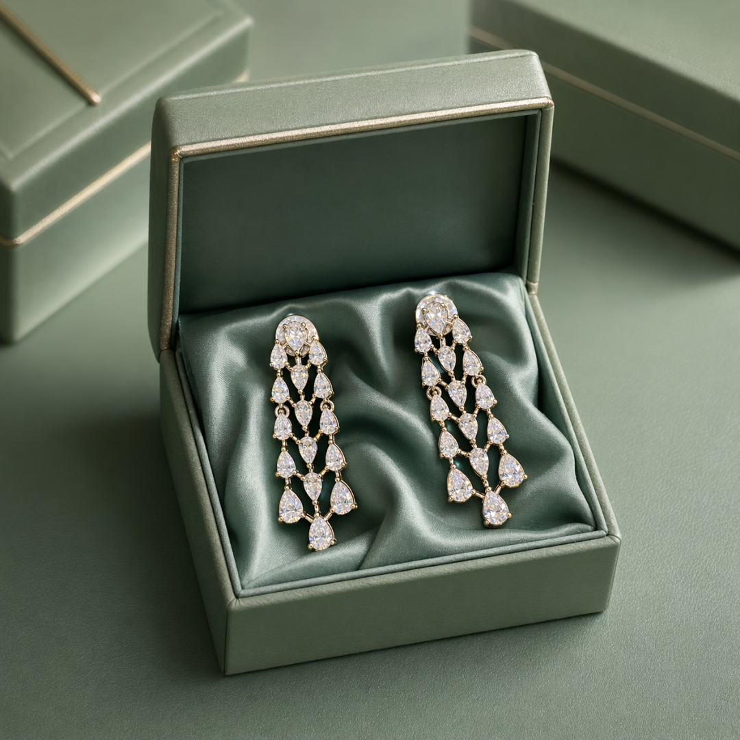 Diamond Cascade Long Drop Earrings in 925 Sterling Silver STB1424