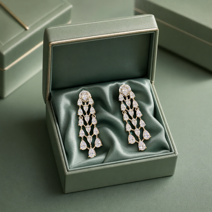 Diamond Cascade Long Drop Earrings in 925 Sterling Silver STB1424