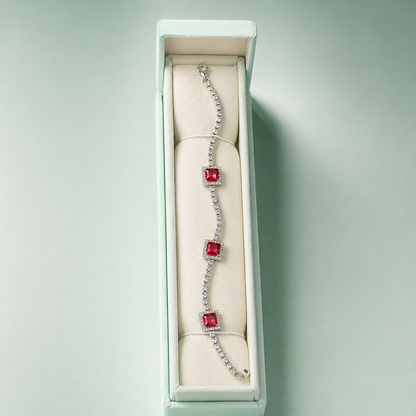 Ruby Square Zircon 925 Sterling Silver Bracelet SBR2372