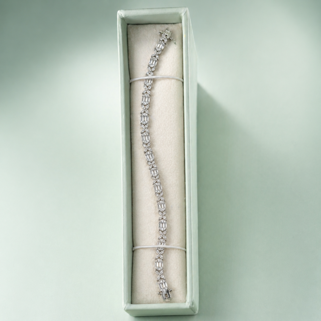Baguette Crystal Link 925 Sterling Silver Bracelet SBR2548