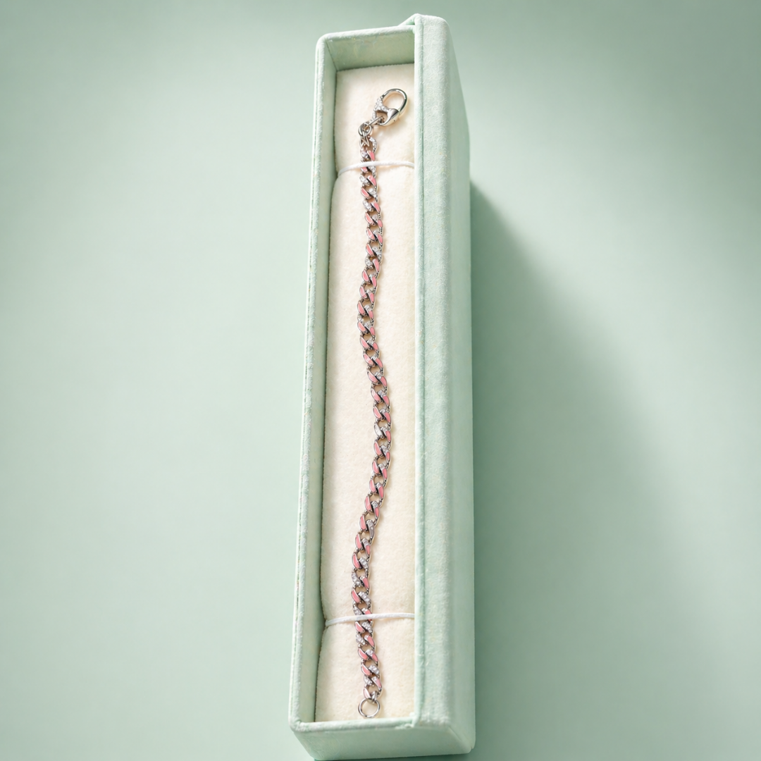 Dual Tone Pink Cuban Link 925 Sterling Silver Bracelet SBR2805