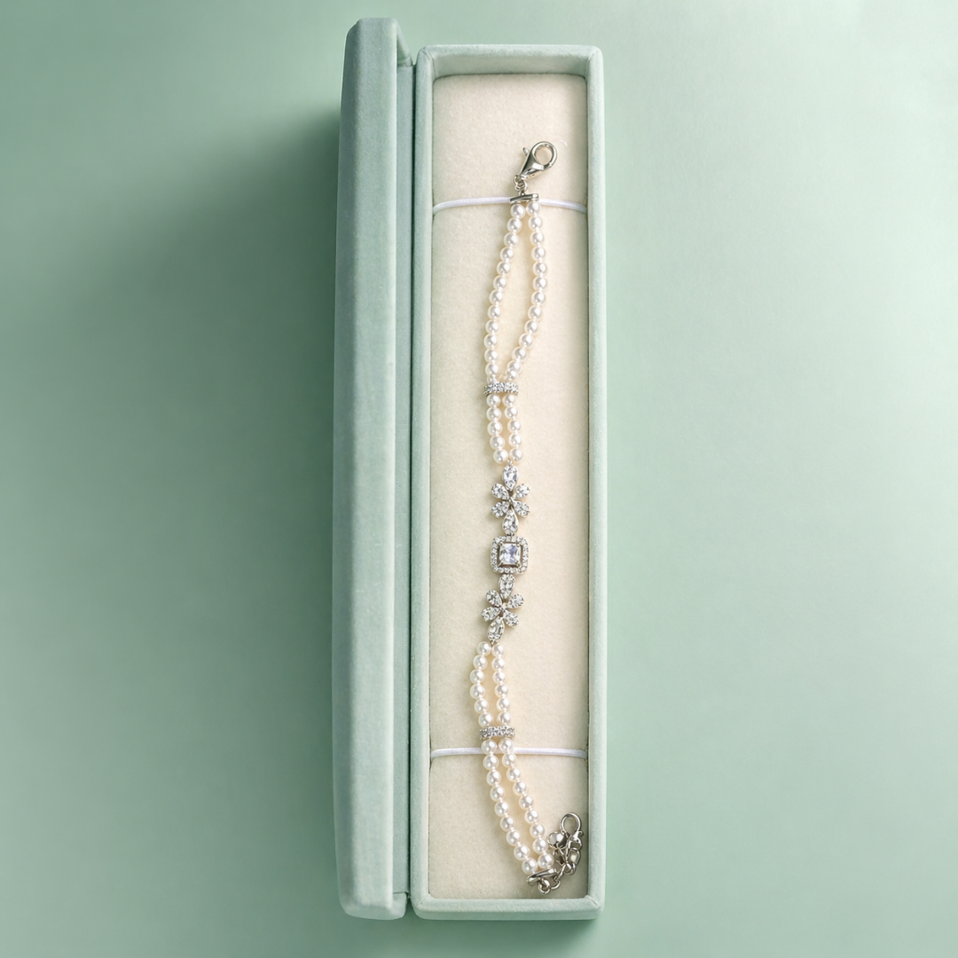 Floral Pearl Drop 925 Sterling Silver Bracelet SBR2688