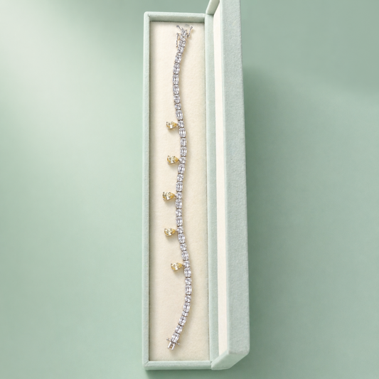 Golden Drop Charm 925 Sterling Silver Tennis Bracelet  SBR2551