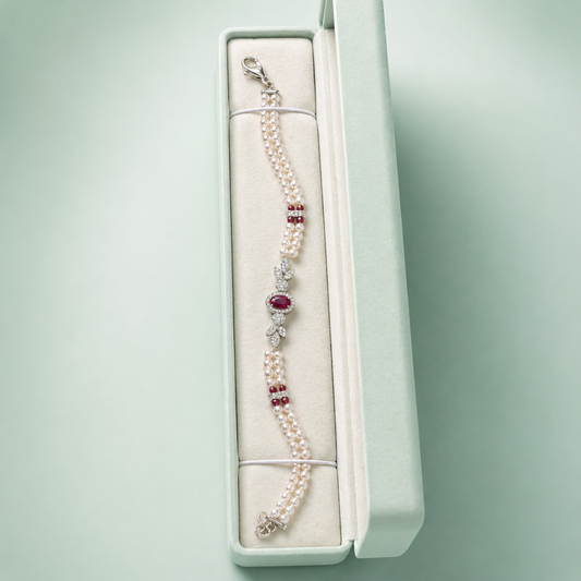 Royal Ruby Pearl 925 Sterling Silver Bracelet  SBR2686