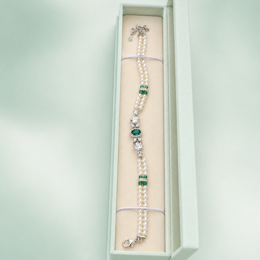 Emerald Pearl Elegance 925 Sterling Silver Bracelet SBR2668