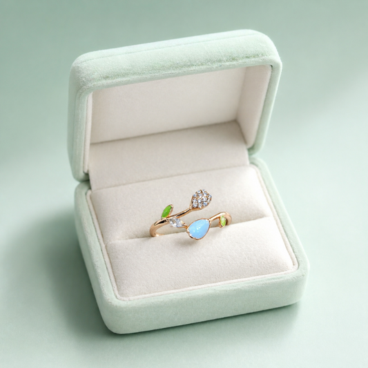 925 Silver Pastel Leaf Adjustable Ring (Gold Finish) IRM4035