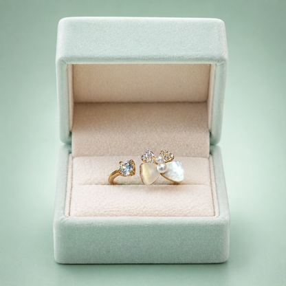 925 Silver Pearl Blossom Adjustable Ring (Gold Finish) IRM4022