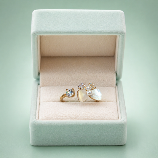 925 Silver Pearl Blossom Adjustable Ring (Gold Finish) IRM4022
