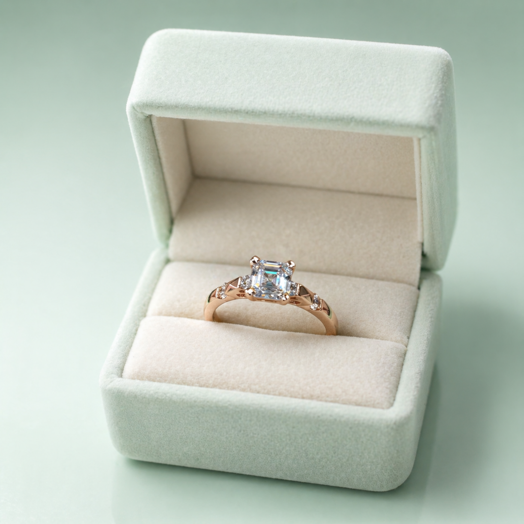 925 Silver Emerald Cut Solitaire Ring (Gold Finish) IRM3933