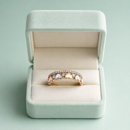 925 Silver Heart Charm Band Ring (Gold Finish) IRM4013