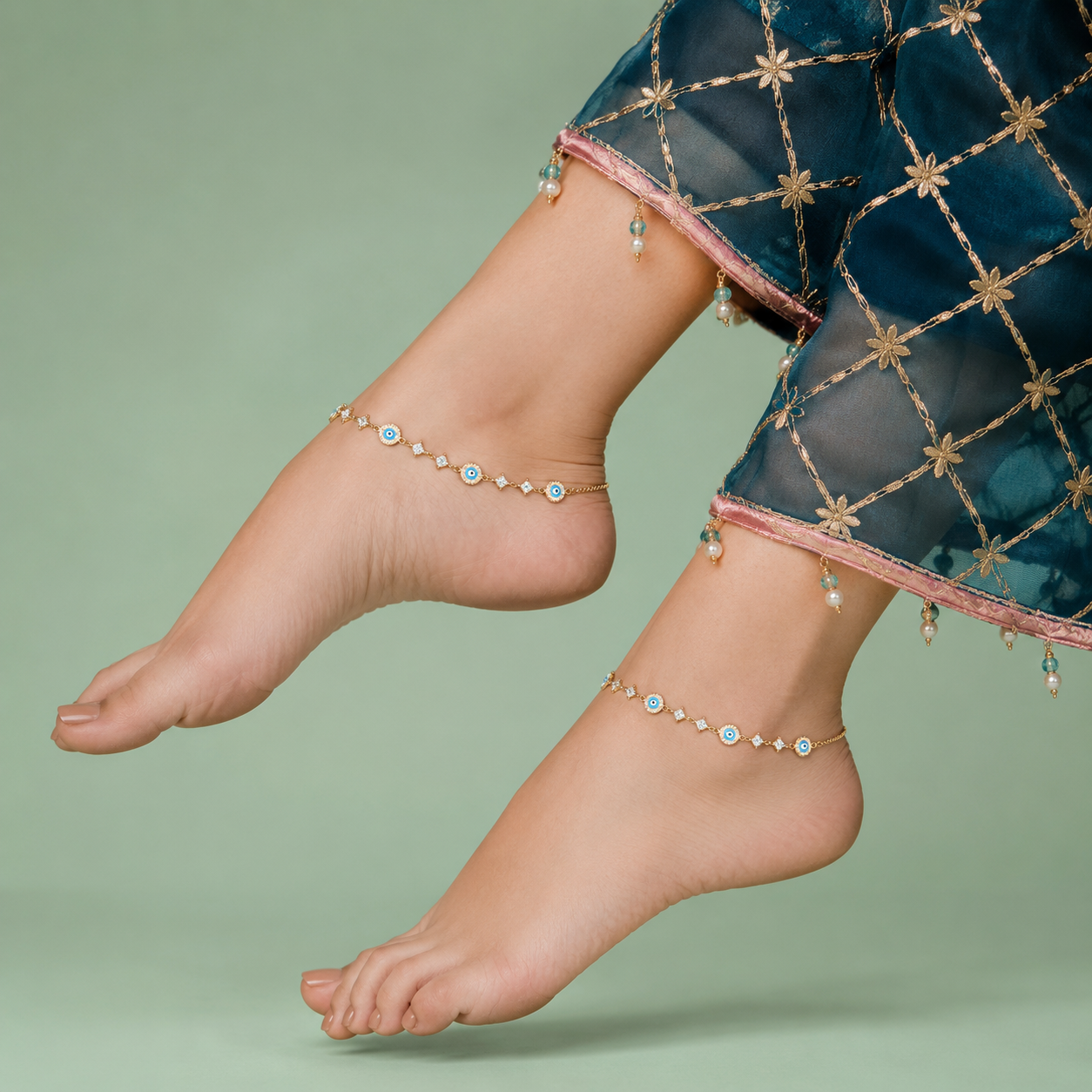 Nazar Charm Premium 925 Sterling Silver Payal for Women Ipal 1819