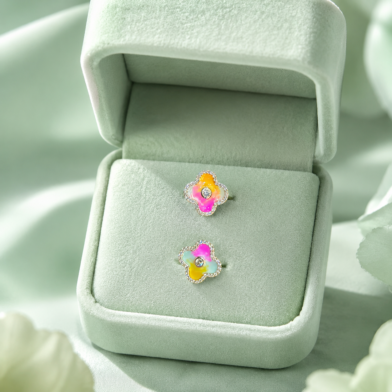 Radiant Duo Pink & Golden Gemstone Stud Earrings – Pure 925 Sterling Silver STB1696
