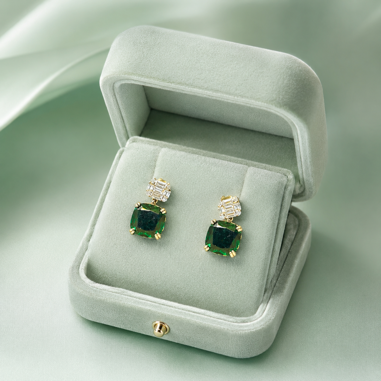 Emerald Elegance 925 Sterling Silver Drop Earrings STB1511