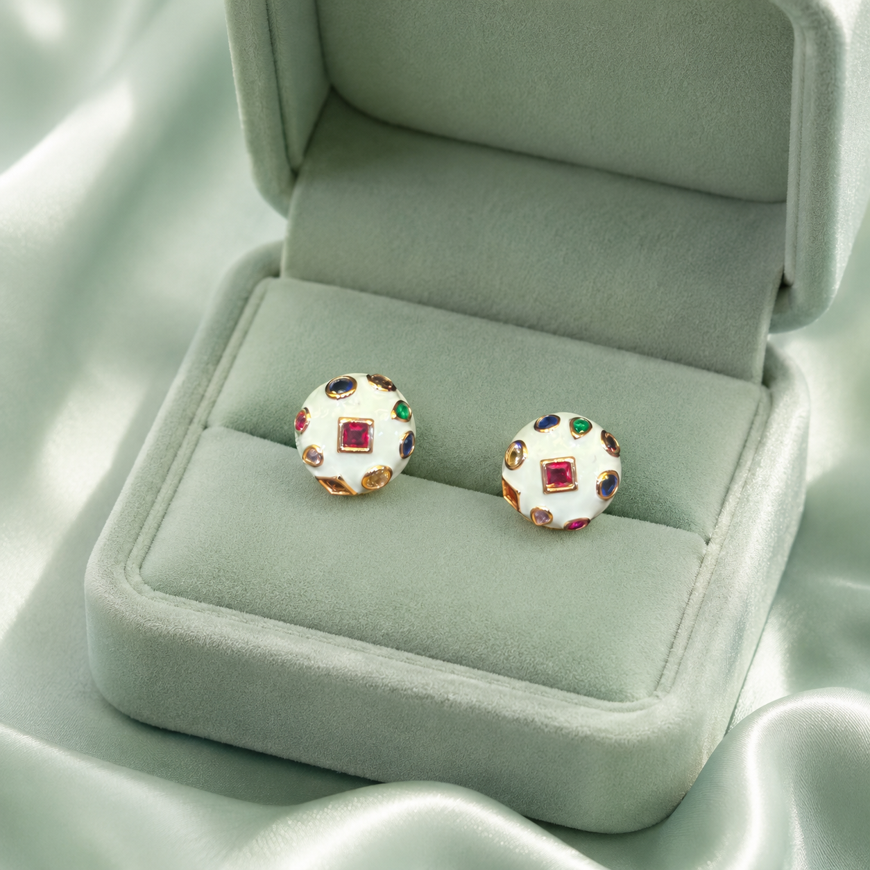 Celeste Mosaic Stud Earrings – Pure 925 Sterling Silver & Multicolor Gemstone Elegance STB1735