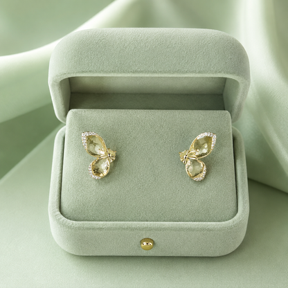 Enchanting Butterfly Green Quartz Stud Earrings in Pure 925 Sterling Silver STB1740