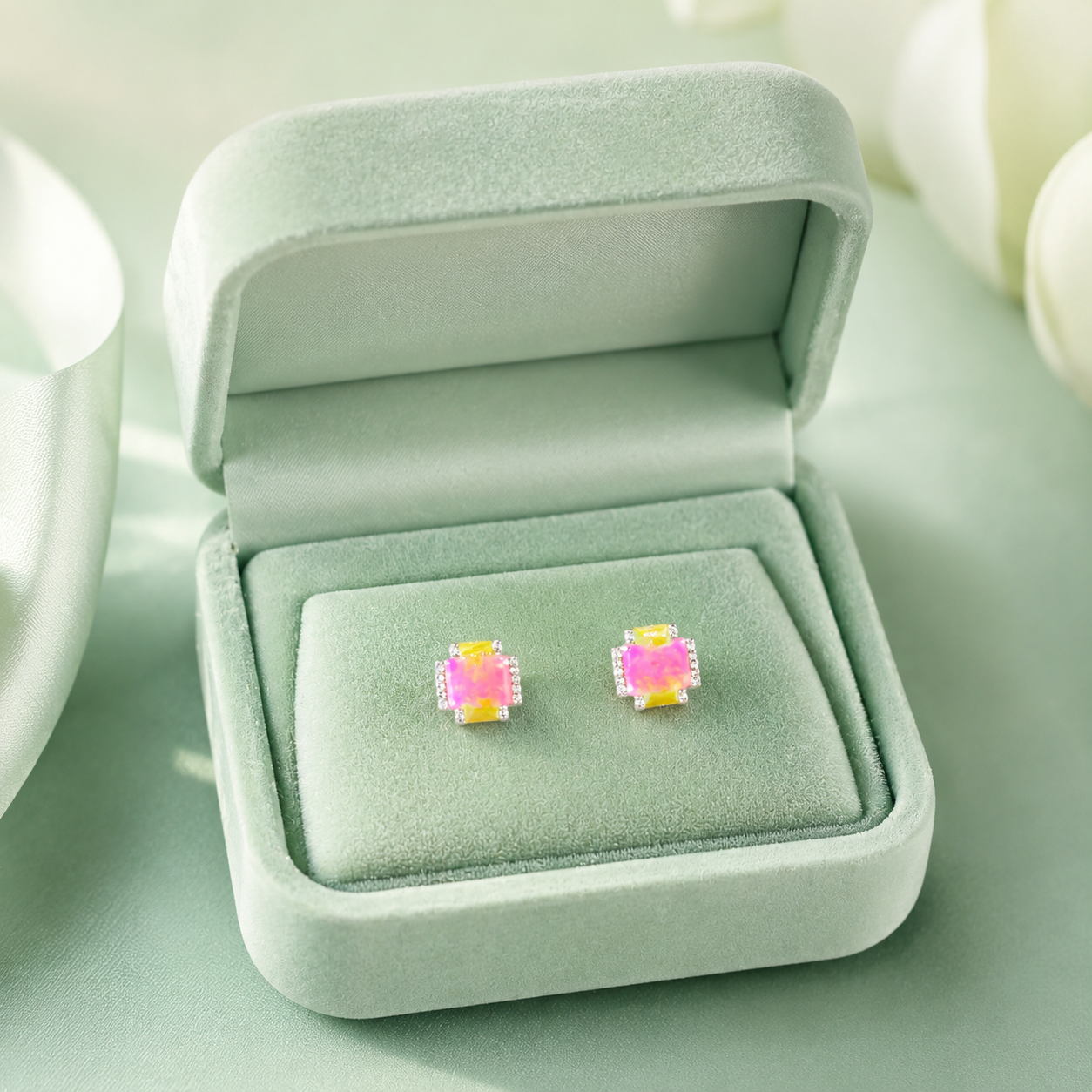 Blush Radiance 925 Sterling Silver Opal Stud Earrings STB1698