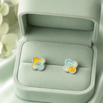 Pastel Bloom Clover Stud Earrings – 925 Sterling Silver & Sparkling Zircon Elegance STB1709