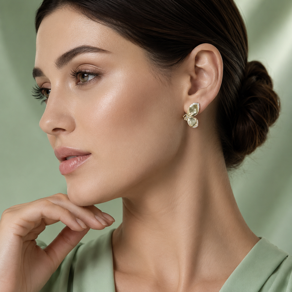 Enchanting Butterfly Green Quartz Stud Earrings in Pure 925 Sterling Silver STB1740