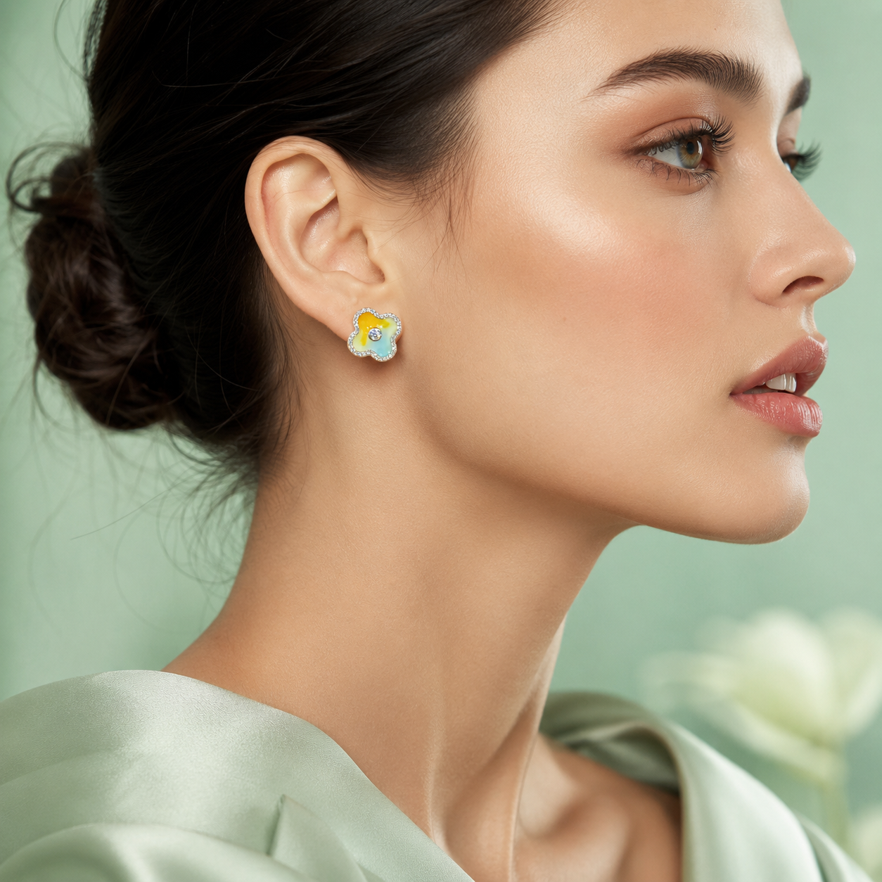 Pastel Bloom Clover Stud Earrings – 925 Sterling Silver & Sparkling Zircon Elegance STB1709
