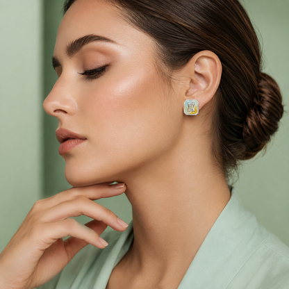 Aurora Mint Enamel Diamond Stud Earrings – Pure 925 Sterling Silver STB1711