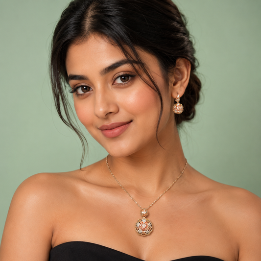 Rose Gold Filigree Ball Pendant & Stud Earrings Set SET961